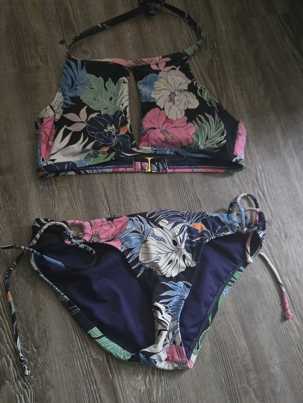 Hobie Floral Halter Bikini in Navy, Pink and Green